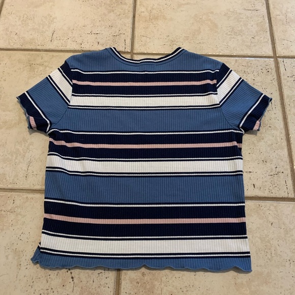 Ardene Ribbed Striped T-Shirt - Blue, Pink & White - Size M - Picture 3 of 5